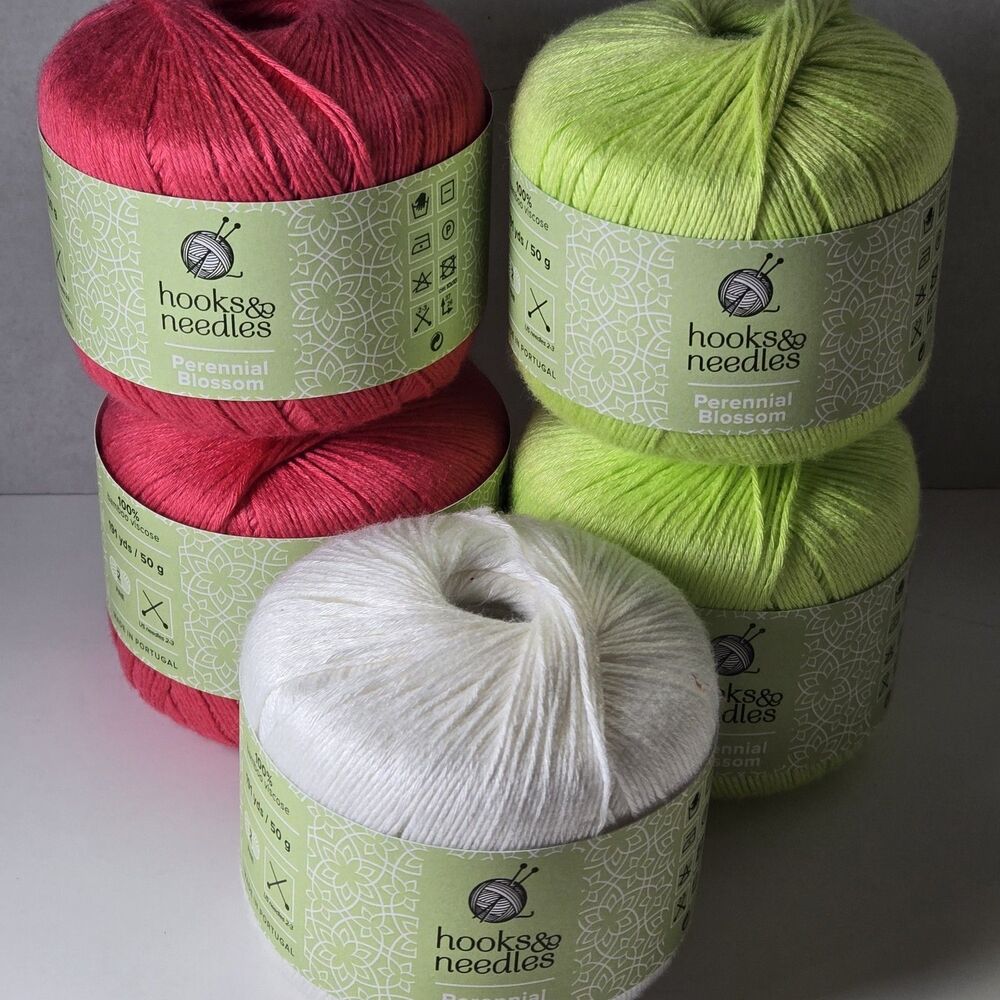 Lot of 5 Hooks & Needles Perennial Blossom Yarn - 100% Bamboo Viscose - Fine #2